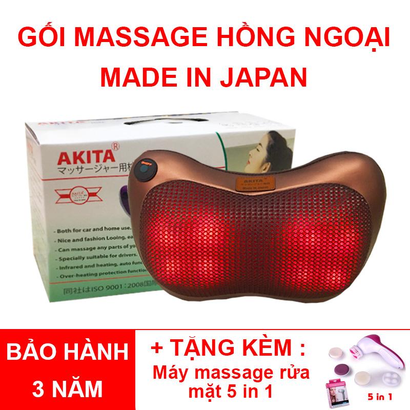 Gối Massage Hồng Ngoại Akita 8 Bi - Tặng Máy Massage Mặt 5 Trong 1